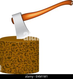 Old axe stuck in wooden block Stock Vector