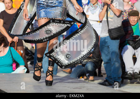 Saturday 11th, April 2015, Las Palmas, Gran Canaria, Canary Islands, Spain. Local designers show their carnival costumes at local neighborhood fashion show in Las Palmas on Gran Canaria Credit:  ALANDAWSONPHOTOGRAPHY/Alamy Live News Stock Photo