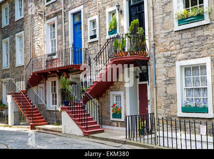 Two stairs with entrance doors seen in Edinburgh, Scotland Stock Photo