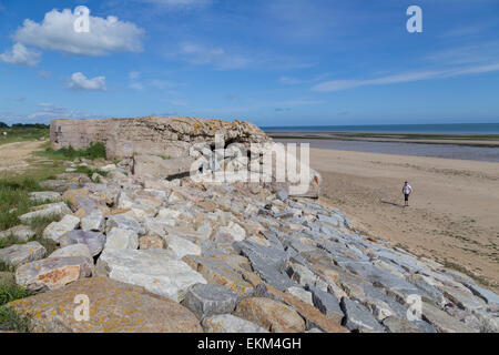 WWII WW2 - German Gun Casement - Damaged, on Gold Beach, Asnelles, Normandy France Stock Photo