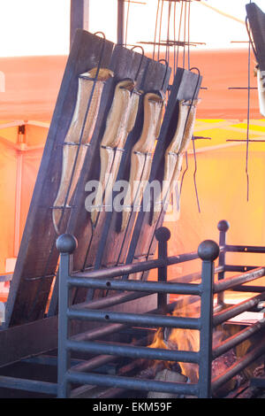 Smoking Salmon on an Outside Grill Stock Photo