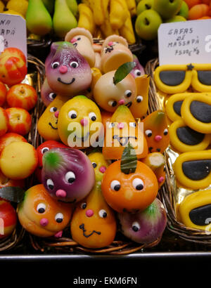 A display of sweets in a market on the Ramblas in Barcelona, Spain. Stock Photo