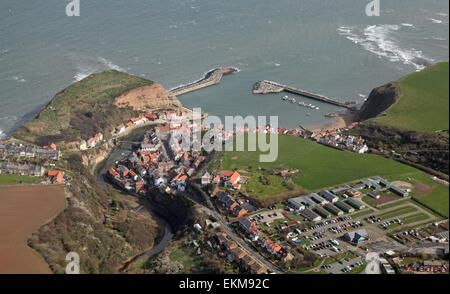 aerial view of Staithes village in North Yorkshire, England, UK Stock Photo