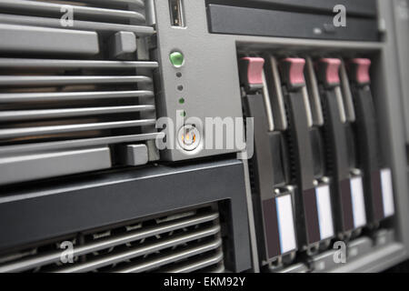 Network Server with Hot Swap Hard Drives installed in a rack Stock Photo