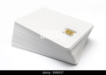 Pile of SIM cards on white background Stock Photo
