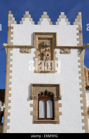 Spain. Catalonia. Sitges. Maricel Museum. Exterior. Noucentisme style. 1913-1916. Michael archangel relief. Stock Photo