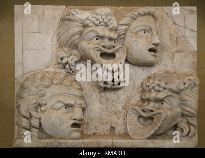 Relief with theatre Masks. From Ostia. Second half of the 2nd century AD. Vatican Museums. Stock Photo