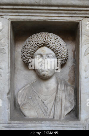 Roman tombstone. Marble. Relief. Female portrait. Vatican Museums. Stock Photo