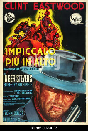 An old Italian movie poster of 'Hang 'Em High' 1968 American Western film starring Clint Eastwood Stock Photo