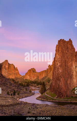 Smith Rock, Asterisk Pass and the Crooked River at dawn; Smith Rock State Park, central Oregon.