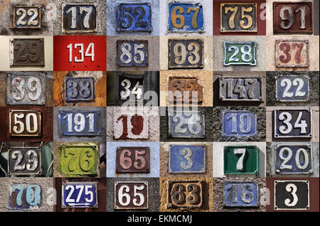 Collection of House numbers, old house number, vintage Stock Photo