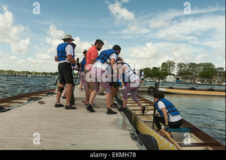 Dragon Boat Racing at a local event in Tavares, Florida USA Stock Photo
