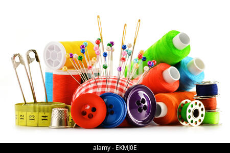 Composition with tailor  threads over white background Stock Photo