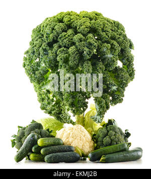 Composition with assorted raw organic vegetables isolated on white Stock Photo