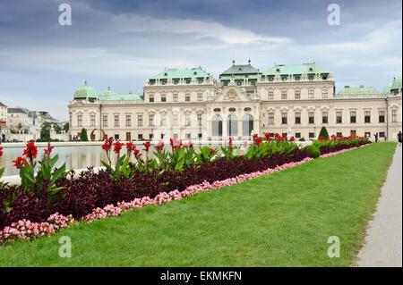 The historic baroque building of the Belvedere Palace with its vast landscape garden, Vienna, Austria. Stock Photo