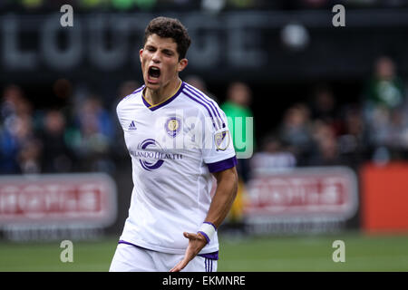 Portland, Oregon, USA. 12th April, 2015. Orlando's RAFAEL RAMOS (27) reacts to a call from his trainer on the pitch. The Portland Timbers FC hosted Orlando City SC at Providence Park on April 12, 2015. Credit:  David Blair/ZUMA Wire/Alamy Live News Stock Photo