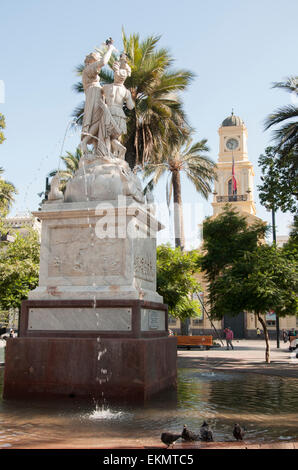 Fountain on the Plaza de Armas in the centre of Santiago, the Chilean capital Stock Photo