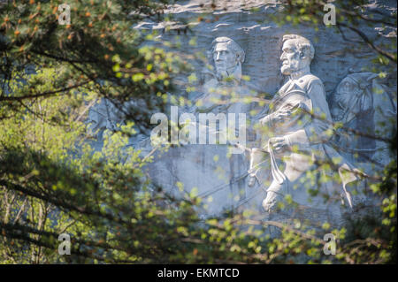 Confederate President Jefferson Davis and General Robert E. Lee on Stone Mountain's Confederate Memorial Carving in Atlanta, GA. Stock Photo