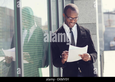 portrait of realtor with papers Stock Photo