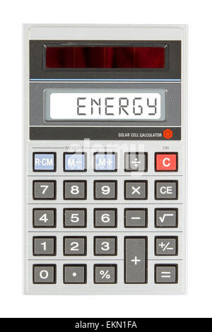 Old calculator showing a text on display - energy Stock Photo