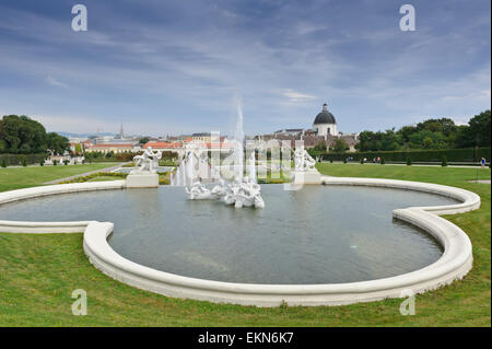 The Belvedere Palace with its vast landscape garden and water fountain, Vienna, Austria. Stock Photo