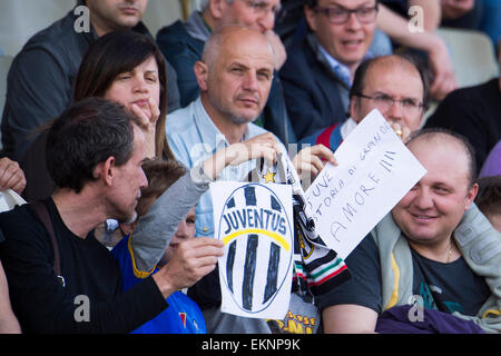 Parma, Italy. 11th Apr, 2015. Parma, Italy. 11th April, 2015. Juventus fans Football/Soccer : Italian 'Serie A' match between Parma FC 1-0 Juventus at Stadio Ennio Tardini in Parma, Italy . Credit:  Aflo Co. Ltd./Alamy Live News Stock Photo