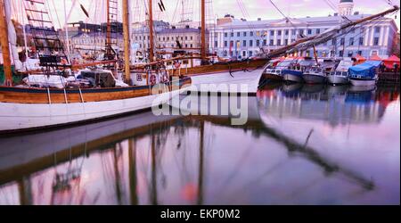 Sailing ships in the harbor during an annual Helsinki Baltic Herring Fair in Helsinki, Finland on 7 October 2013. Stock Photo