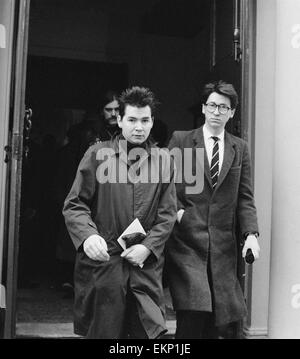 Requiem Mass for Irish rock star Phil Lynott, lead singer of Thin Lizzy, held at a church in Richmond, Surrey. Mourners leave the church after the service. 9th January 1986. Stock Photo