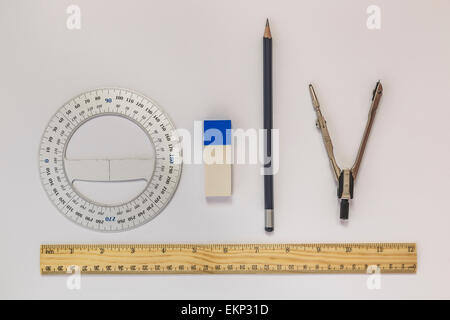 Ruler, compasses, eraser, protractor, pencil