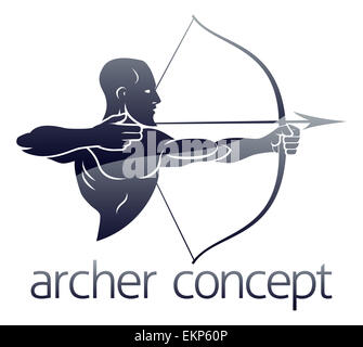 Conceptual archery sports illustration of an archer shooting a bow and arrow Stock Photo