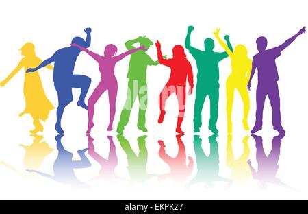 People dancing silhouettes in colors background Stock Vector