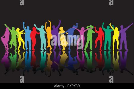 Happy dancing people silhouettes Stock Vector