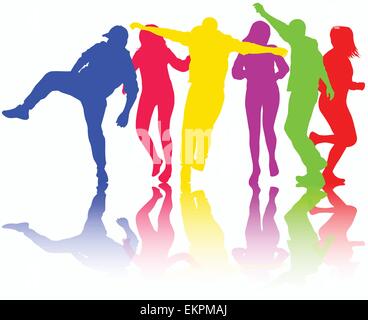 People dancing silhouettes in colors background Stock Vector