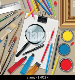 Drawing and painting tools isolated on background. Vector illustration Stock Vector