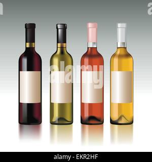 Set of wine bottles with empty labels. Vector illustration Stock Vector