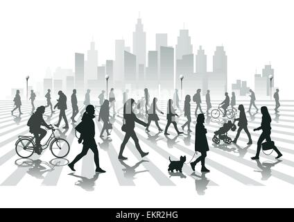 Walking people in city. Vector illustration Stock Vector