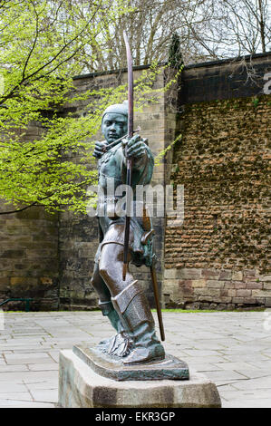 NOTTINGHAM, ENGLAND - APRIL 12: The Robin Hood Statue, near Nottingham Castle. On 12th April, 2015, in Nottingham, England.