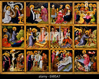 Devotional Picture with 12 Scenes of the life of Christ Cologne 1450-1460 German Germany Stock Photo