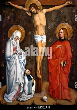 Christ on the Cross between Mary and John 1458 Cologne German Germany Stock Photo