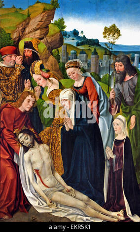 The Lamentation of Christ wit a Donar  Meister Heiligen Sippe ( Der Jungere ) Koln 1480-1518  Master Holy Kinship (The Younger) Koln 1480-1518 German Germany Stock Photo