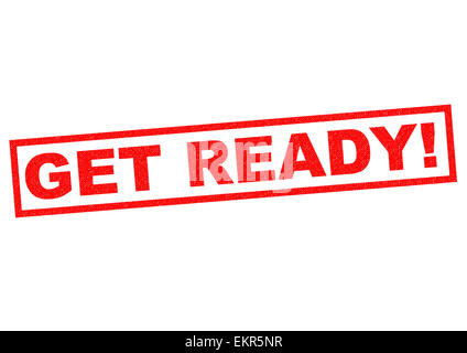 GET READY! red Rubber Stamp over a white background. Stock Photo