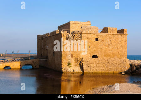 Medieval Castle of Paphos (Pafos) at sunset, Republic of Cyprus Stock Photo