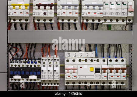Control panel with static energy meters and circuit-breakers - fuse Stock Photo