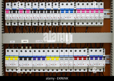 Control panel with static energy meters and circuit-breakers - fuse Stock Photo