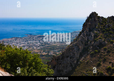 St. Hilarion Castle overlooking Kyrenia, Turkish Republic of Northern Cyprus Stock Photo