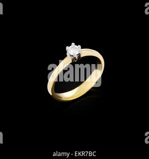 Engagement diamond ring on black background Stock Photo