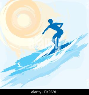 The sportsman in the high sea on board under shining sun Stock Vector