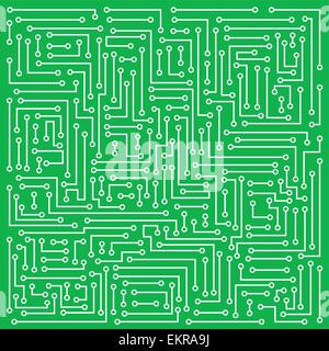 Abstraction representing white electronic microcircuit on darkly green background Stock Vector