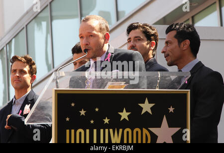 New Kids on the Block's star unveiling ceremony on the Hollywood Walk of Fame  Featuring: Joey McIntyre,Donnie Wahlberg,Danny Wood Where: Hollywood, California, United States When: 09 Oct 2014 Stock Photo