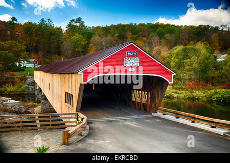 High Angle View of a Historic Covered Bridge Entrance, Bath, New Hampshire Stock Photo